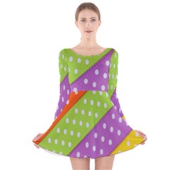 Colorful Easter Ribbon Background Long Sleeve Velvet Skater Dress