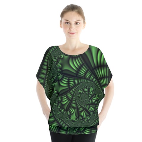 Fractal Drawing Green Spirals Blouse by Simbadda