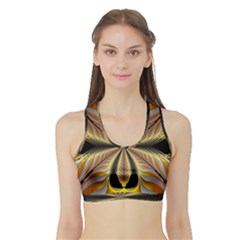 Fractal Yellow Butterfly In 3d Glass Frame Sports Bra With Border by Simbadda
