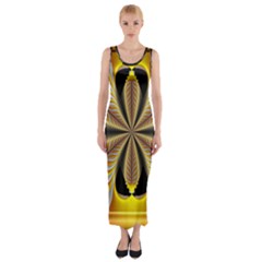 Fractal Yellow Butterfly In 3d Glass Frame Fitted Maxi Dress by Simbadda