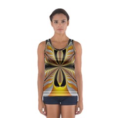 Fractal Yellow Butterfly In 3d Glass Frame Women s Sport Tank Top  by Simbadda