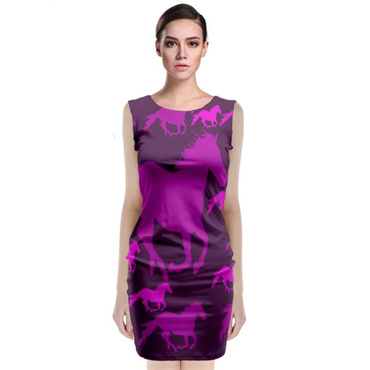Pink Horses Horse Animals Pattern Colorful Colors Classic Sleeveless Midi Dress