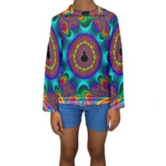3d Glass Frame With Kaleidoscopic Color Fractal Imag Kids  Long Sleeve Swimwear by Simbadda