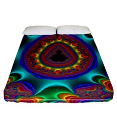 3d Glass Frame With Kaleidoscopic Color Fractal Imag Fitted Sheet (queen Size) by Simbadda