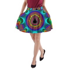 3d Glass Frame With Kaleidoscopic Color Fractal Imag A-line Pocket Skirt by Simbadda