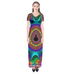 3d Glass Frame With Kaleidoscopic Color Fractal Imag Short Sleeve Maxi Dress by Simbadda