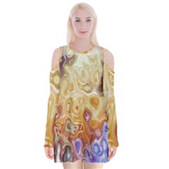 Space Abstraction Background Digital Computer Graphic Velvet Long Sleeve Shoulder Cutout Dress by Simbadda
