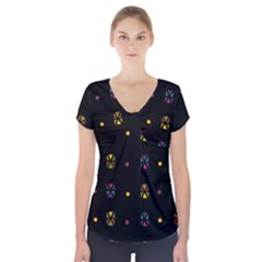 Abstract A Colorful Modern Illustration Black Background Short Sleeve Front Detail Top by Simbadda