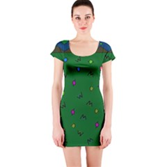 Green Abstract A Colorful Modern Illustration Short Sleeve Bodycon Dress by Simbadda
