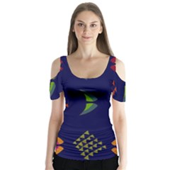 Abstract A Colorful Modern Illustration Butterfly Sleeve Cutout Tee 