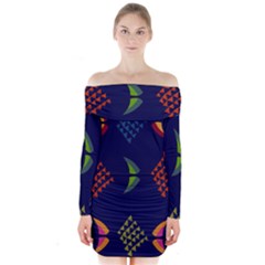 Abstract A Colorful Modern Illustration Long Sleeve Off Shoulder Dress by Simbadda