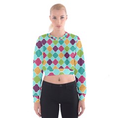 Colorful Quatrefoil Pattern Wallpaper Background Design Women s Cropped Sweatshirt by Simbadda