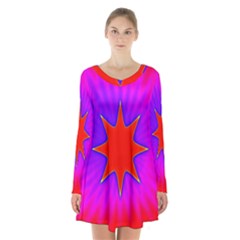 Pink Digital Computer Graphic Long Sleeve Velvet V-neck Dress by Simbadda