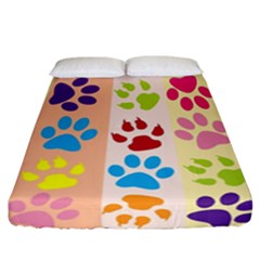 Colorful Animal Paw Prints Background Fitted Sheet (california King Size) by Simbadda