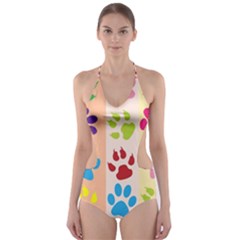 Colorful Animal Paw Prints Background Cut-out One Piece Swimsuit