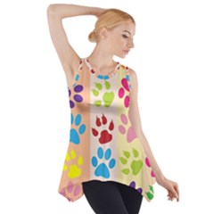 Colorful Animal Paw Prints Background Side Drop Tank Tunic