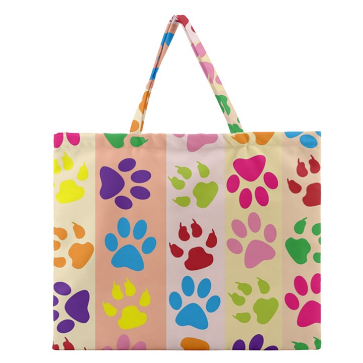 Colorful Animal Paw Prints Background Zipper Large Tote Bag