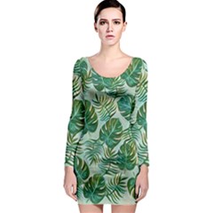 Tropical Green Long Sleeve Bodycon Dress