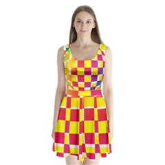 Squares Colored Background Split Back Mini Dress  by Simbadda