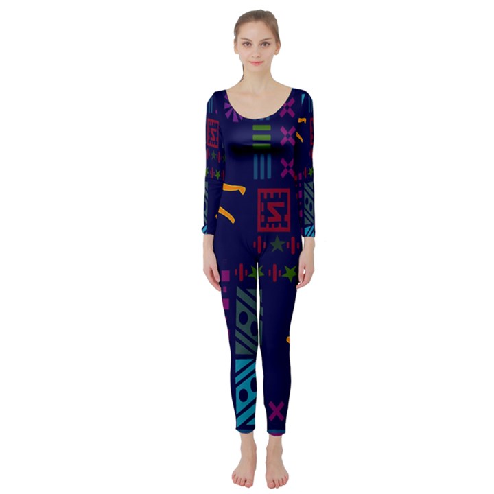 A Colorful Modern Illustration For Lovers Long Sleeve Catsuit