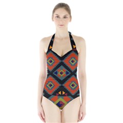 Abstract A Colorful Modern Illustration Halter Swimsuit by Simbadda