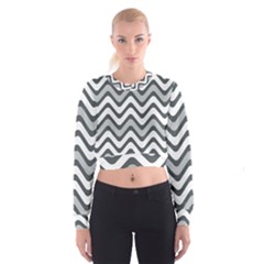 Shades Of Grey And White Wavy Lines Background Wallpaper Women s Cropped Sweatshirt by Simbadda