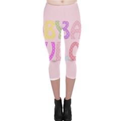 Pink Baby Love Text In Colorful Polka Dots Capri Leggings  by Simbadda