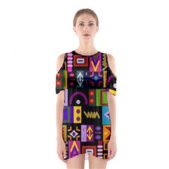 Abstract A Colorful Modern Illustration Shoulder Cutout One Piece by Simbadda