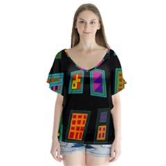 Abstract A Colorful Modern Illustration Flutter Sleeve Top by Simbadda