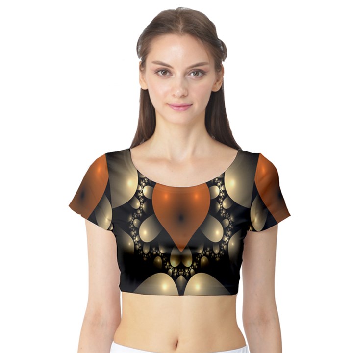 Fractal Of A Red Heart Surrounded By Beige Ball Short Sleeve Crop Top (Tight Fit)