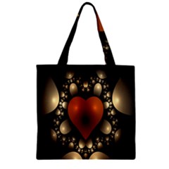 Fractal Of A Red Heart Surrounded By Beige Ball Zipper Grocery Tote Bag