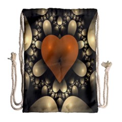 Fractal Of A Red Heart Surrounded By Beige Ball Drawstring Bag (large) by Simbadda