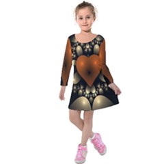 Fractal Of A Red Heart Surrounded By Beige Ball Kids  Long Sleeve Velvet Dress by Simbadda