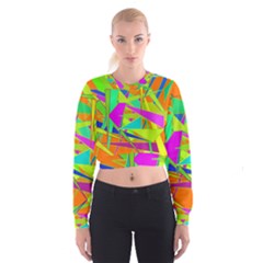 Background With Colorful Triangles Women s Cropped Sweatshirt by Simbadda