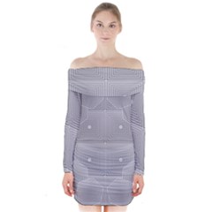 Grid Squares And Rectangles Mirror Images Colors Long Sleeve Off Shoulder Dress by Simbadda