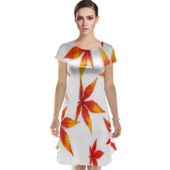 Colorful Autumn Leaves On White Background Cap Sleeve Nightdress by Simbadda