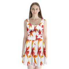 Colorful Autumn Leaves On White Background Split Back Mini Dress  by Simbadda