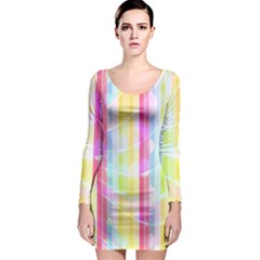 Colorful Abstract Stripes Circles And Waves Wallpaper Background Long Sleeve Bodycon Dress by Simbadda