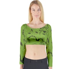 Abstract Green Background Natural Motive Long Sleeve Crop Top by Simbadda