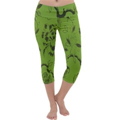 Abstract Green Background Natural Motive Capri Yoga Leggings by Simbadda