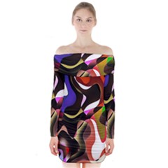 Colourful Abstract Background Design Long Sleeve Off Shoulder Dress