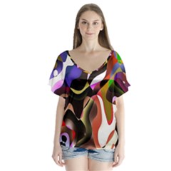 Colourful Abstract Background Design Flutter Sleeve Top by Simbadda