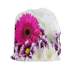 Pink Purple And White Flower Bouquet Drawstring Pouches (xxl) by Simbadda