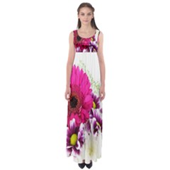 Pink Purple And White Flower Bouquet Empire Waist Maxi Dress by Simbadda