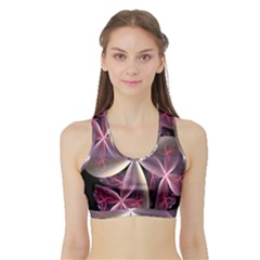 Pink And Cream Fractal Image Of Flower With Kisses Sports Bra With Border by Simbadda