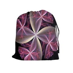 Pink And Cream Fractal Image Of Flower With Kisses Drawstring Pouches (extra Large) by Simbadda