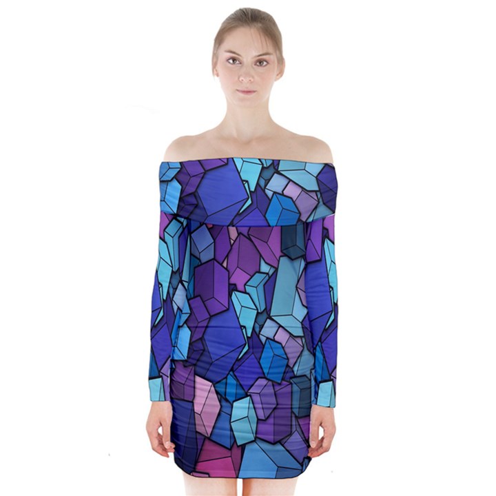Cubes Vector Art Background Long Sleeve Off Shoulder Dress