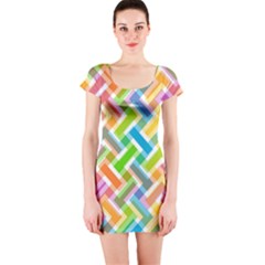 Abstract Pattern Colorful Wallpaper Background Short Sleeve Bodycon Dress