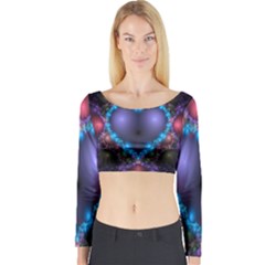 Blue Heart Fractal Image With Help From A Script Long Sleeve Crop Top