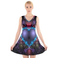 Blue Heart Fractal Image With Help From A Script V-Neck Sleeveless Skater Dress